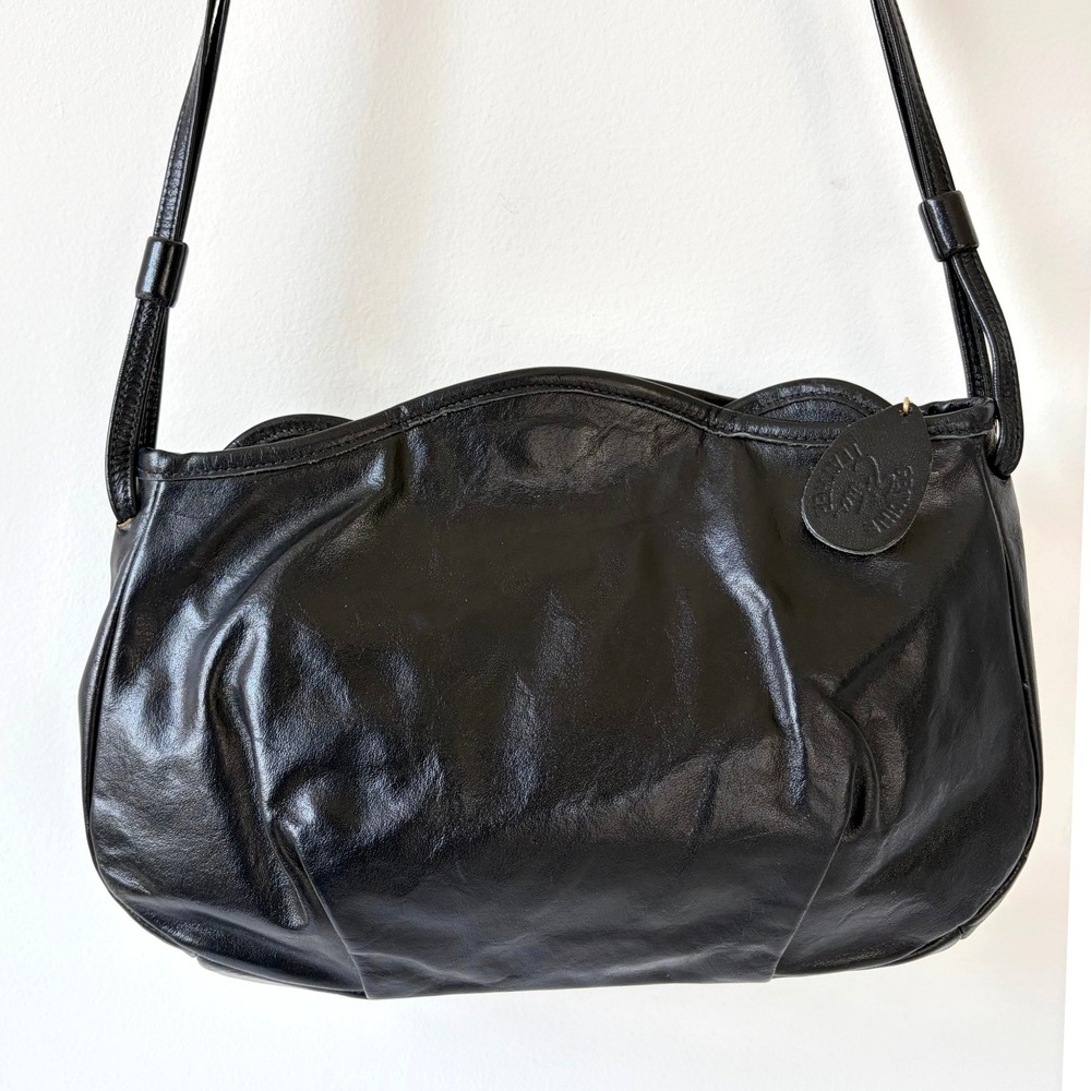 Etra Black Genuine Leather Crossbody Bag Vintage Slouchy Shoulder Purse